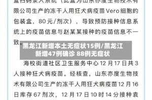 黑龙江新增本土无症状15例/黑龙江新增47例确诊 88例无症状