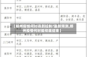【郑州疫情何时得到控制?最新预测,郑州疫情何时能彻底结束】
