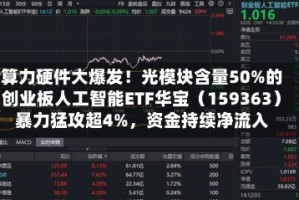 算力硬件大爆发！光模块含量50%的创业板人工智能ETF华宝（159363）暴力猛攻超4%，资金持续净流入