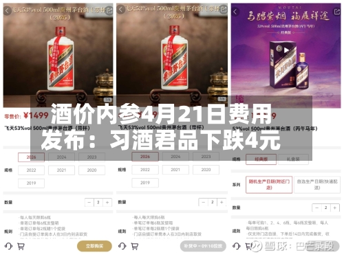酒价内参4月21日费用发布：习酒君品下跌4元-第3张图片