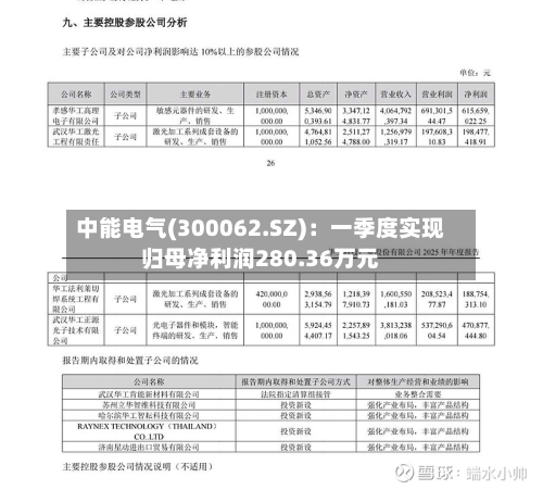 中能电气(300062.SZ)：一季度实现归母净利润280.36万元-第1张图片