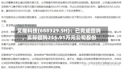 艾隆科技(688329.SH)：已完成回购	，实际回购255.91万元公司股份-第1张图片