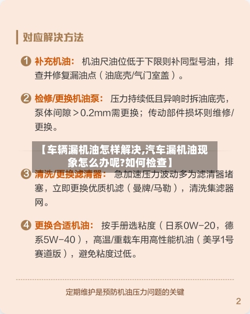 【车辆漏机油怎样解决,汽车漏机油现象怎么办呢?如何检查】-第2张图片