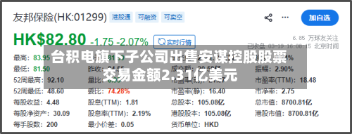 台积电旗下子公司出售安谋控股股票 交易金额2.31亿美元-第1张图片