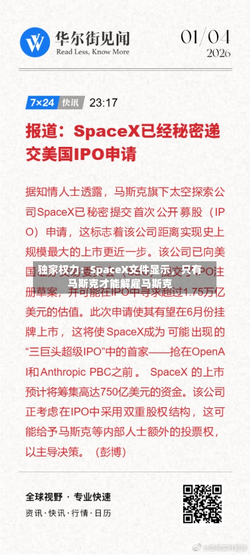 独家权力：SpaceX文件显示，只有马斯克才能解雇马斯克-第1张图片