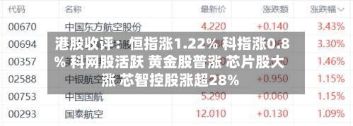 港股收评：恒指涨1.22% 科指涨0.8% 科网股活跃 黄金股普涨 芯片股大涨 芯智控股涨超28%-第1张图片