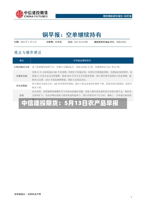 中信建投期货：5月13日农产品早报-第1张图片