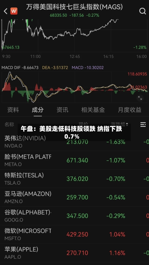 午盘：美股走低科技股领跌 纳指下跌0.7%-第1张图片